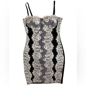 Haute Monde Lace Bustier Bodycon Mini Dress Black Nude Size Small